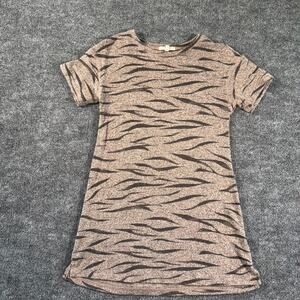 Z Supply Girls Zebra Print Dress Size Large 12–14 Tan Black Short Sleeve Casual